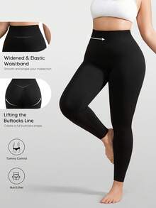 Plus Size Compression Leggings For Women Tummy Control Shapewear Butt Lifting Seamless Body Shaper - Black - View 3
