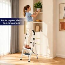 Escalera Plegable 3 PeldañOs Acero Inoxidable Escalera Para Casa Resistente 150kg DiseñO Antideslizante  Plegable Y FáCil Almacenar Uso En Hogar Oficina AlmacéN (Blanco, 3 PeldañOs) - BLANCO - Ver 2
