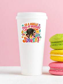 1Pc "In A World Full Of Ordinary Be A Jimothy" Raccoon Quote Sticker, Retro Groovy Hippie Mushroom Floral Waterproof PVC Vinyl Decal, Aesthetic Meme Sticker For Laptop Water Bottle Car DIY Decor - Multicolor - View 7