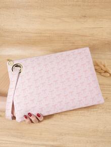 Simple Bow Print Women's Handbag, Zipper Closure Portable Phone, Umbrella And Glasses, Large Capacity Suitable For Outdoor And Travel - Pink - View 1