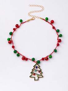 1 Pc Rhinestone Decor Sparkling Christmas Tree Pendant Necklace, Xmas Jewelry Gift For Women - Christmas Pendant Necklace - View 2