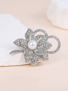 1pc Sunflower Faux Pearl Brooch Pin, Suitable For Wedding, Party, Daily Wear Versatile Brooch - Silver - View 2