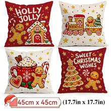 4pcs/1pc Christmas Gingerbread Man Pattern Pillow Case, Single-Sided Printed Pillow Case, Suitable For Living Room, Bedroom, Home Decor, All-Season Pillow Case - Multicolor - View 15
