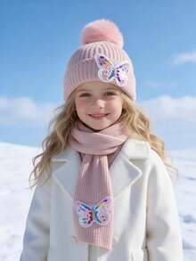 2pcs/Set Girls Sequin Bowknot Autumn Winter Kids Hat Scarf Set, 2-Piece Hat Set, Knit Beanie Scarf Set, Autumn Winter Warm 2-Piece Set, Kids Winter Accessory Set - 2pcs - View 12
