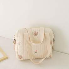 1 st multifunktionell broderad stor blöjväska för mamma, quiltad crossbody-toteväska, bärbar reseorganizer för barnvagn - Svart - Visa 6