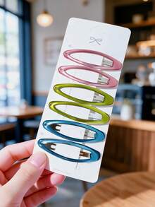 12/6pcs Colorful Translucent Oil Drop Geometric Oval BB Clips, Cute Girls Bangs/Hair Clips, Suitable For Teachers And Students Back To School Season Hair Accessories, Autumn Decoration - Multicolor - View 4
