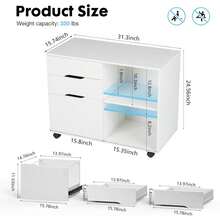 Archivador de 3 cajones, Organizador Lateral de Madera con Ruedas, Soporte para Impresora y estantes Abiertos para Oficina en casa, organización Debajo del computadora, Color Blanco OEUI - Blanco - Ver 4