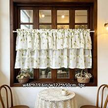 1pc Pastoral Style Green Leaf Print Double Layer Sheer Curtain, Semi-Transparent Pleated Coffee Curtain, Rod Pocket Kitchen Window Short Curtain, Bathroom Dust-Proof Privacy Small Curtain - Green - View 14