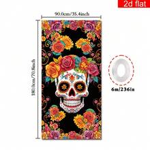 2D Flat Banner, Mexican Day Of The Dead Theme Decoration Party Width, Painted Sugar Skull Pattern Design, Party Decoration, Hanging Cloth For Door Frame Decoration, Indoor And Outdoor Courtyards, And Various Styles. - 1 - View 19