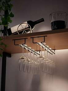 1 Single Row Cup Holder, Wine Glass Holder, Creative European Style Tall Cup Storage Rack, Kitchen Accessories, Bar Supplies, Space-Saving Home Storage And Organization - Black - View 1