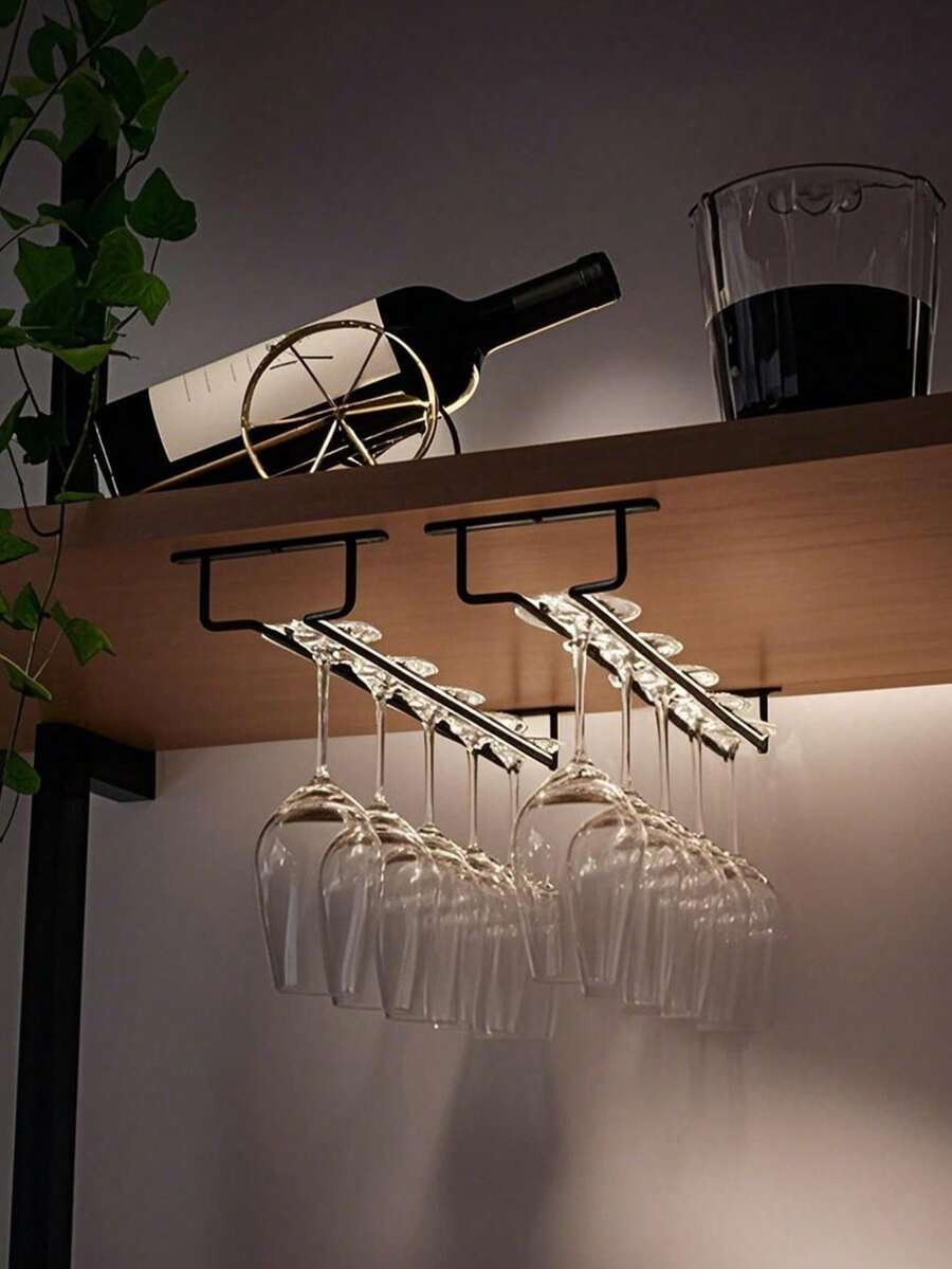1 Single Row Cup Holder, Wine Glass Holder, Creative European Style Tall Cup Storage Rack, Kitchen Accessories, Bar Supplies, Space-Saving Home Storage And Organization - Black - View 1