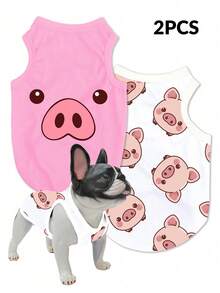 LUCKIE LABO 2 Pieces Piggy Print Polyester Anti-Flea And Hair Loss Reduction Insulation Breathable Vest For Cats And Dogs Indoors And Outdoors - Multicolor - View 9