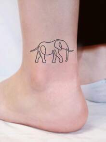 Herbal Juice Semi-Permanent Magic Tattoo Sticker Minimalist One-Line Elephant Design Long-Lasting 14 Days No Fading No Reflection Arm Shoulder Neck Collarbone Leg Body Temporary Tattoo Sticker 1pc/Pack - Blue - View 3