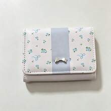 High Aesthetic Floral Bow Wallet, Women's Minimalist Short Wallet, Three-Fold Student Folding Snap Card Holder Coin Purse - Multicolor - View 10