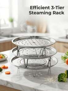 Set Rak Kukus Stainless Steel, Baki Kukus Berlubang 3/2/1 Tingkat, Desain Dapat Ditumpuk dengan Kaki Penopang, Tahan Karat dan Tahan Panas, Struktur Kokoh dan Tahan Lama, Tersedia Berbagai Ukuran, Mudah Dimasukkan ke Berbagai Panci, Cocok untuk Mengukus Sayuran, Pangsit, Makanan Laut, Daging, dan Bahan Lainnya, Mudah Dibersihkan, Aman untuk Mesin Pencuci Piring, Alat Masak Dapur Penting untuk Makanan Sehari-hari dan Acara Kumpul-kumpul Saat Liburan - View 2