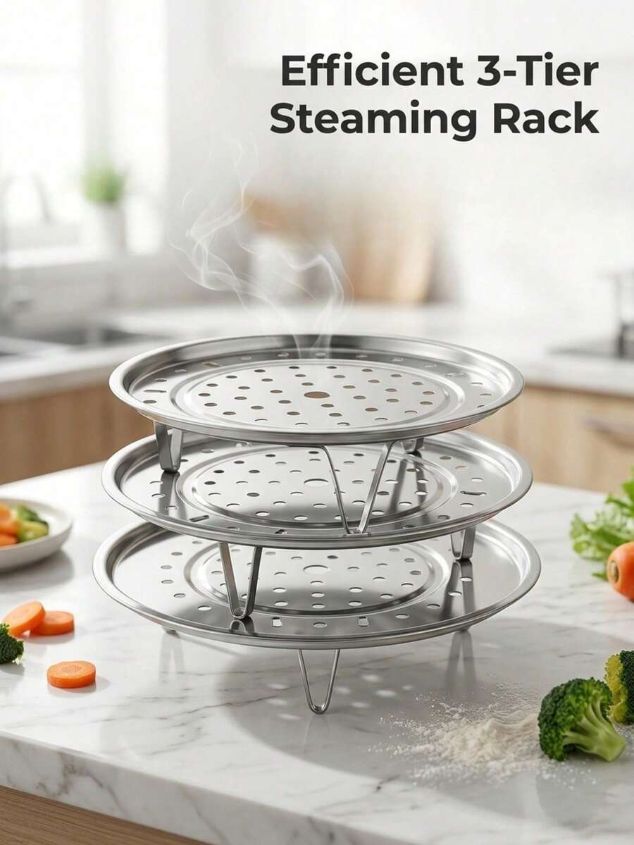 Set Rak Kukus Stainless Steel, Baki Kukus Berlubang 3/2/1 Tingkat, Desain Dapat Ditumpuk dengan Kaki Penopang, Tahan Karat dan Tahan Panas, Struktur Kokoh dan Tahan Lama, Tersedia Berbagai Ukuran, Mudah Dimasukkan ke Berbagai Panci, Cocok untuk Mengukus Sayuran, Pangsit, Makanan Laut, Daging, dan Bahan Lainnya, Mudah Dibersihkan, Aman untuk Mesin Pencuci Piring, Alat Masak Dapur Penting untuk Makanan Sehari-hari dan Acara Kumpul-kumpul Saat Liburan