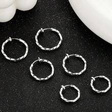 4 Pairs Clip On Hoop Earrings For Women, Non-Pierced Spring Fake Hoops, Faux Nose Lip Septum Cartilage Lobes Rings, 13mm-20mm Multi Sizes, Silver - Style B - View 6