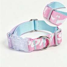 1pc-Gradient Pet Collar, Nylon Dog Collar, Pastel Pink Blue Cat Collar, Adjustable Puppy Collar With Metal D Ring, Transparent Buckle, Cute Letter Print, Soft Comfortable Neck Strap For Small Medium Dogs, Aesthetic Pet Supplies - Pink - View 9