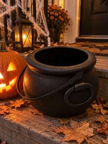 1pc/6pcs Halloween Witch Cauldron, Black Large Size With Handle Pot Bucket, Halloween Party Supplies, Home Decor, Indoor/Outdoor Halloween Decoration - Multicolor - View 2