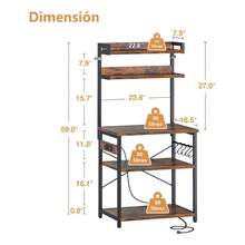 Estante Organizador para Cocina de 5 Niveles con Enchufes Integrados y Ganchos, Mueble de Almacenamiento Multifuncional para Microondas, Cafetera, Horno, Utensilios y Electrodomésticos, Amplio Espacio para Mantener la Cocina Ordenada, Diseño Práctico y Resistente para Hogar y Departamento - Negro - Ver 3