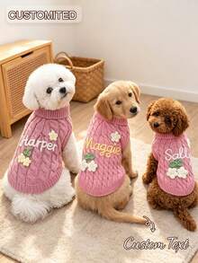 Personalized Dog Sweater With Name, Custom Handmade Knitted Pet Turtleneck Sweater, Embroidered Puppy Clothes, Puppy Cable Knit Sweater, Dog Gift - Multicolor - View 1