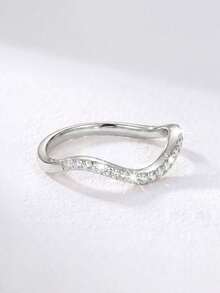 1pc Moissanite Ring With Elegant Wavy Band, Suitable For Women's Daily Wear And Special Occasions - Ripple Moissanite Ring - View 3