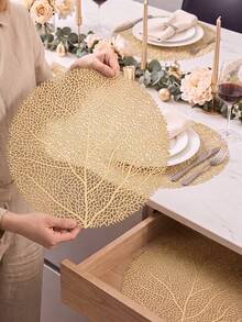 12pcs, Gold Hollow PVC Placemats, Washable Tabletop Decor Mats, Non-Slip Odorless Tableware Pads, Durable Highly Attractive Coasters, Suitable For Restaurants, Cafes, Homestays, Applicable For Festivals, Parties, Gatherings, Birthdays, Weddings, Dinner Parties. - Multicolor - View 1