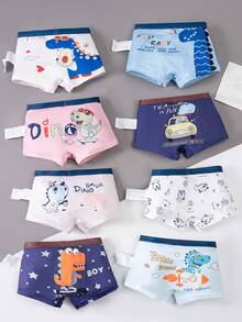 8-Piece Set Young Boy New Dinosaur Print Boxer Briefs Kids Underwear Shorts Set Small Medium Large - Blue and White - View 1