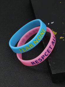 2pcs/Set RESPCET ALL+FEAR NONE Inspirational Sports Silicone Wristbands For Men - Pink + Blue - View 4