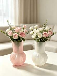 1pc Vertical Stripe Semi-Transparent Vase, Round Bulbous Shape, Soft Pink And White Dual Color Options, Transparent Texture, Stable Bottom Anti-Tip, Living Room Bedroom Desktop Soft Decor, Atmospheric Home Ornament, Exquisite Gift Item - Translucent - View 2