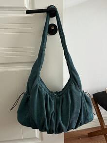 Tas Bahu Minimalis Desain Niche untuk Wanita, Tas Tote Kasual Kapasitas Besar Terbaru untuk Perjalanan Musim Gugur - Hijau - View 5