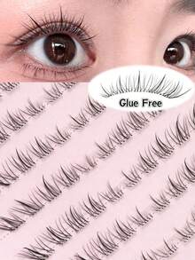 100pcs Cartoon Style Self-Adhesive False Eyelashes, No Glue Needed, Single Cluster False Eyelashes, Suitable For Beginners, Natural Transparent Stem, Suitable For All Occasions, False Eyelashes, Glue-Free False Eyelashes - C - View 9