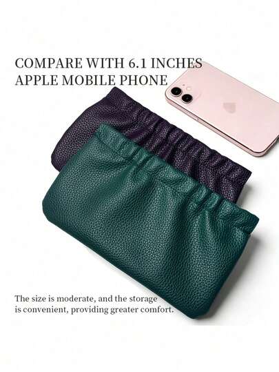 2pcs Women Elastic Opening Storage Pouch, Faux Leather Small Wallet Purse, Portable Card Cash Lipstick Earphone Organizer Bag For Daily Use