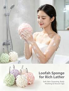 1pc Pearl Lace Large Bath Sponge, Body Cleansing Exfoliating, Rich Foam, Soft And Durable, With Hanging Rope - Multicolor - View 5