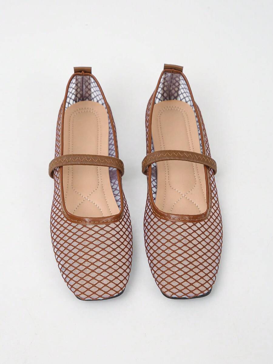 Xf Women's Mesh Flat Shoes, Hollow-Out Fashion Style, Breathable And Comfortable, Suitable For Daily Casual/Commute/Shopping Wear - Brown - View 1