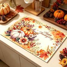 1pc Dish Drying Mat, Coffee Machine Mat, Thanksgiving Theme Maple Leaf & Pumpkin Pattern Kitchen Dish Drying Mat, Absorbent & Scratch-Resistant Tabletop Protector, Suitable For Daily Kitchen And Holiday Dining Table Use, Fits Bowls And Plates For Draining, Multi-Purpose Drying Mat, Home Gift, Tabletop Decor - XYLSD-1157 - View 3