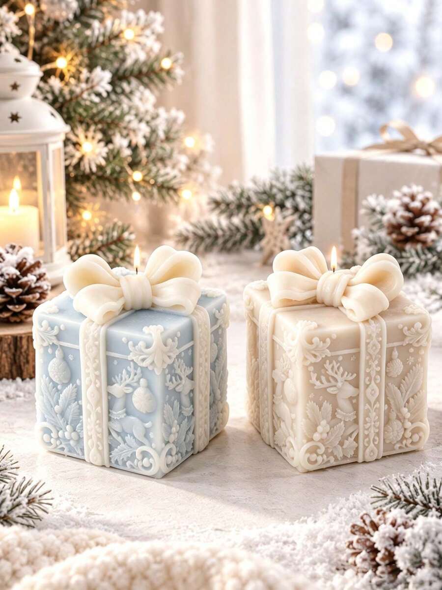 1 khuôn nến thiết kế hộp quà Giáng Sinh, vân len tinh xảo chi tiết rõ nét, dùng cho nến thơm và đá khuếch tán, tái sử dụng được, dễ tách khuôn, quà tặng Giáng Sinh - Khuôn hộp quà - Xem 1
