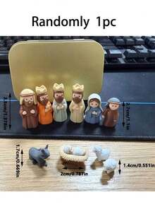 Mini Christmas Nativity Scene In Tin Box, Handmade Pocket Christmas Scene Gift, Small Religious Home Decor, Suitable For Office, Bookshelf, Desk, Travel - Multicolor - View 12