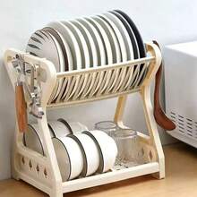 1pc Kitchen Storage Rack, Dish Drainer, Double Layer Bowl, Plate And Chopstick Drying Rack, Countertop Kitchen Utensil Organizer - Multicolor - View 10
