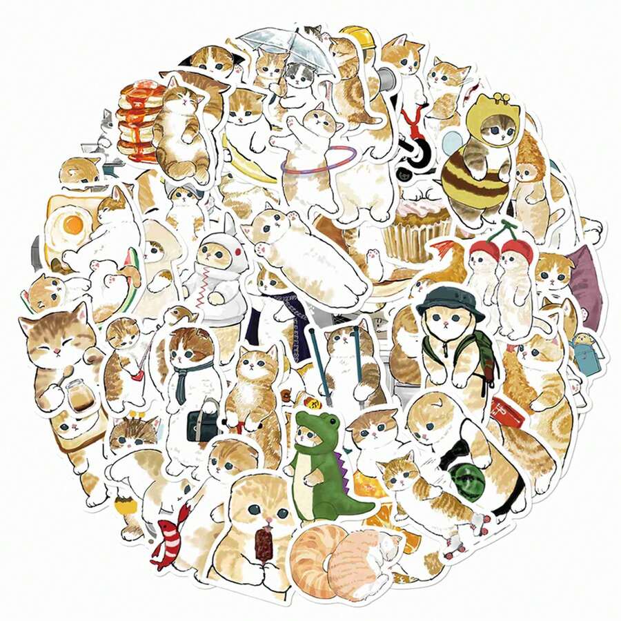 mofusand 1set/64pcs Healing Cat Stickers, Random Cute Designs, Ideal For Decorating Daily Items And Holiday Gifting.(Stochastic Style) - Multicolor - View 1