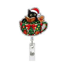 1pc Christmas Tea Cup Reading Black Cat Acrylic Retractable Rotating Badge Reel ID Holder - Multicolor - View 14