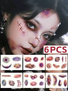 1pc Halloween Realistic Bruise Scar Temporary Tattoo Sticker, Realistic Fake Tattoo Design, Suitable For Daily Wear, Bachelor Party Favor, Music Festival, Gaming, Graduation Gift, Lasts 3-5 Days - Multicolor - View 2