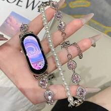 1pc Elegant Heart Pearl Bracelet Watch Strap Compatible With Xiaomi Smart Band 8 9 10, Women Replacement Wristband - Mi Band 8/9/10 - View 2