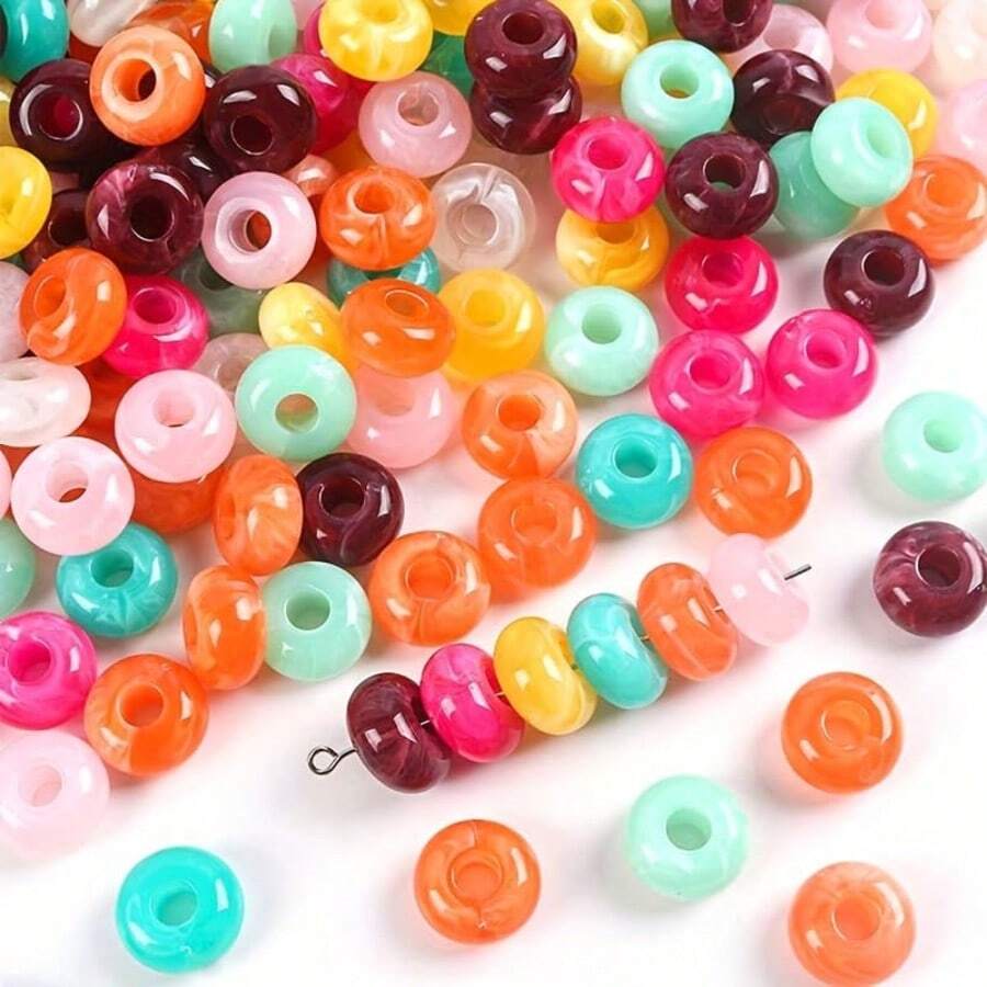 50pcs Acrylic Faux Jade Abacus Beads, Dual-Color Gradient Large Hole Loose Beads, Handmade Bracelet Necklace Earring Jewelry Craft Accessories, Phone Charm And Keychain Making Material - Multicolor - View 1