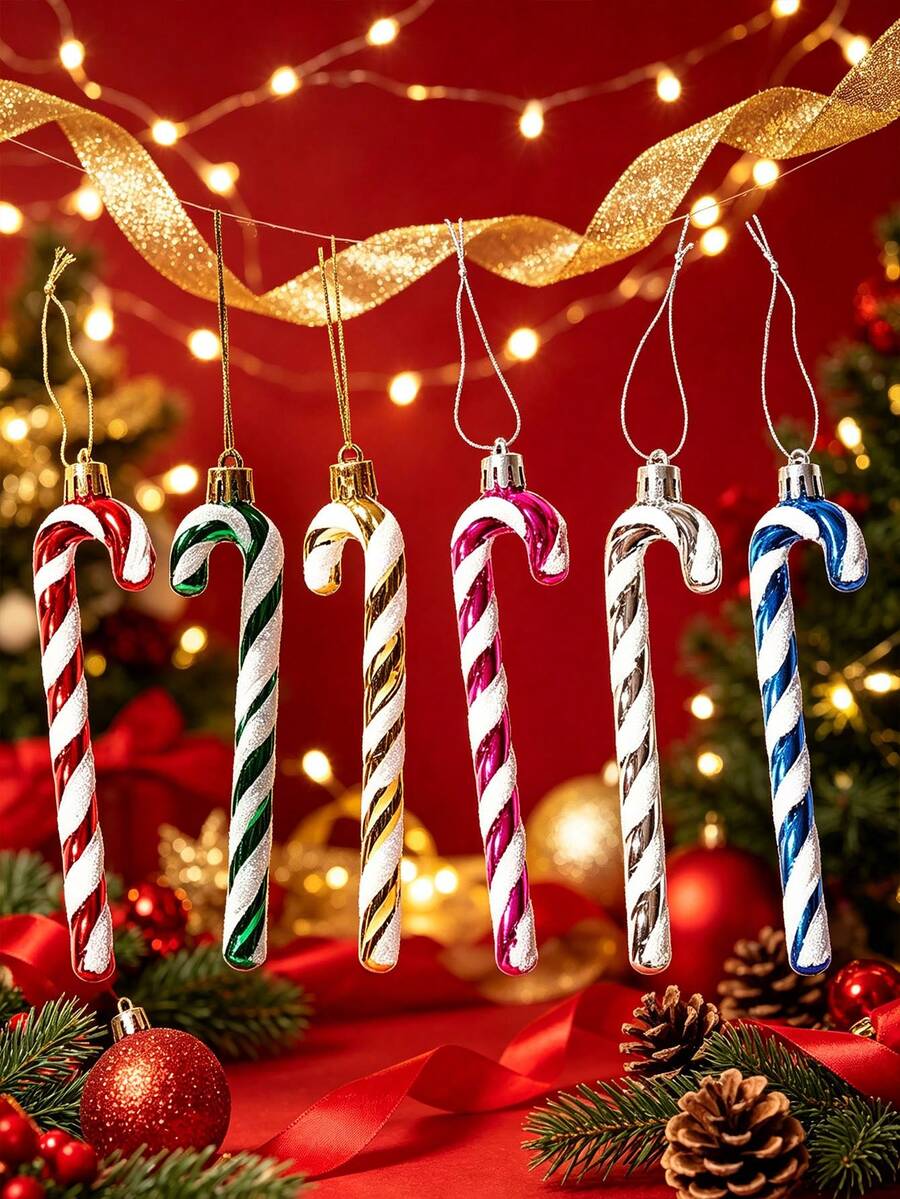 3pcs Christmas Twisted Candy Cane Hanging Ornaments, Multicolor Christmas Tree Decorations, Home Christmas Party Decor - A - View 1