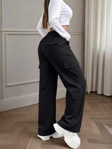 Women's Cargo Long Pants Spring Autumn Large Pockets Casual Sports Pants, Drawstring Waist, Multi-Pocket Design, Suitable For Outdoor Sports And Street Wear - Black - View 3