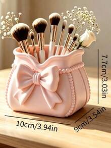 3D Printed Pink Bow Makeup Brush Holder, Cosmetic Storage Box, Multi-Functional Desktop Pen Holder, Makeup Bag Shaped Beauty Display Stand, Vanity Makeup Tool Organizer, Bathroom Skincare Storage Rack, Ins Style Desktop Decor - Multicolor - View 3