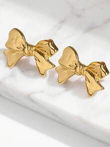 Fashionable Gold Bow Earrings For Women, Exquisite Cute Bow Design, Creating A Sweet And Charming Look - Gold - View 3