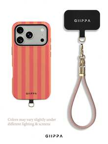 GIIPPA 1件 橘紅色垂直條紋圖案設計手機殼 + 手鍊，相容於 Phone 17 Pro Max、16 Pro Max、15 Pro Max、14 Pro Max，韓系高端時尚趣味手機殼，適用於 11/12/13/14/15/16 Pro Max Plus，男女皆宜的優雅設計，送給女友的完美禮物，適合聖誕節、情人節、復活節、婚禮季和生日 - 橘色 - 查看 3