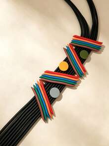 MARLIWOO 1pc Bohemian Colorful Geometric Long Exaggerated Gothic Draped Tassel Necklace - Colorful - View 4